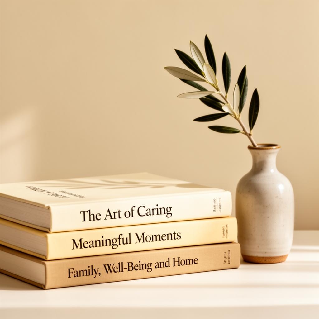 A stack of books with reading glasses on a linen surface